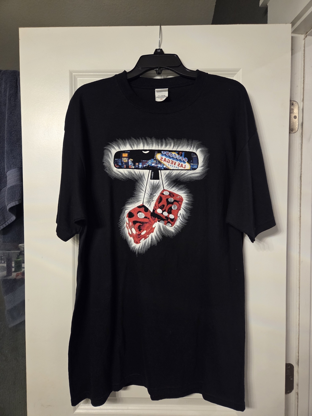 Vintage Anvil Black Short-Sleeve Tee with Las Vegas Rearview and Red Dice